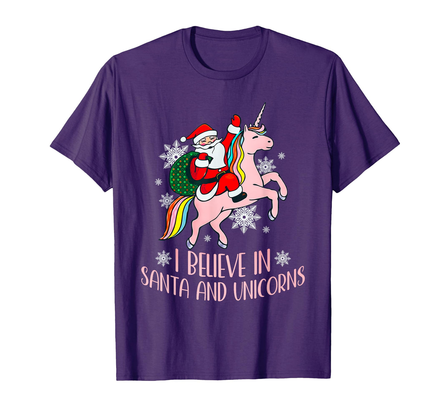 I Believe In Santa And Unicorns Funny Christmas T-Shirt