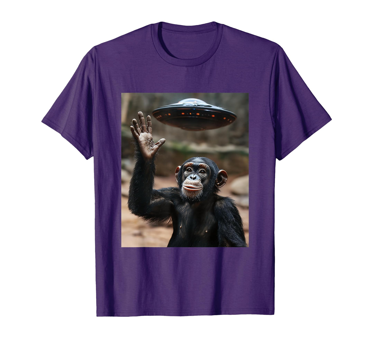 Chimpanzee Monkey Selfie with UFOs Aliens Funny Graphic T-Shirt
