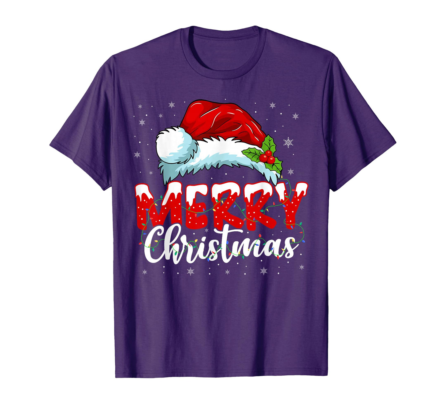 Christmas Shirt Women Men Family Lights Red Santa Hat Xmas T-Shirt