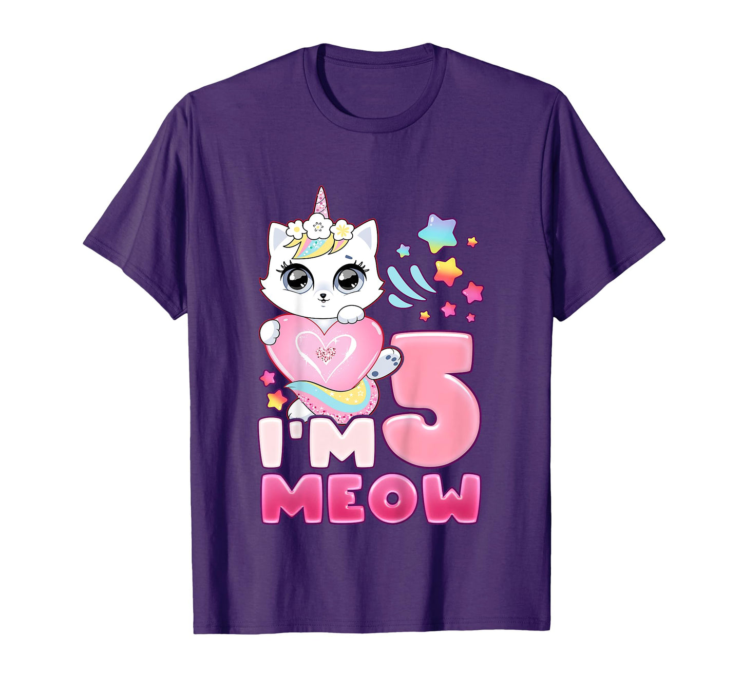 Birthday girl 5 years old, cat, unicorn, 5th birthday T-Shirt