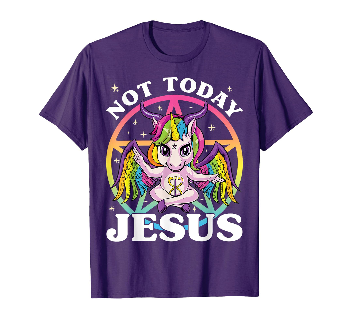 Satanic Unicorn Not Today Jesus Satan Unicorn Baphomet Sigil T-Shirt