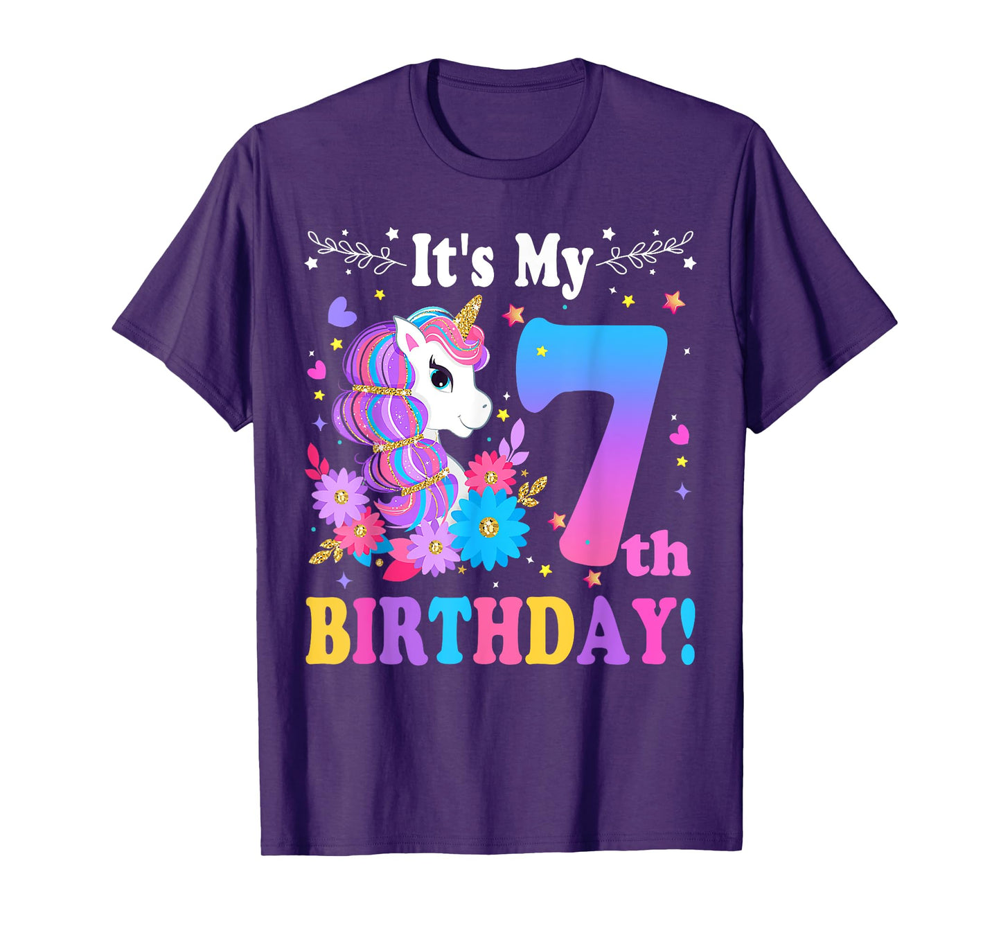 7 Year Old Its My 7th Birthday Cute Unicorn Kids Girls Teens T-Shirt