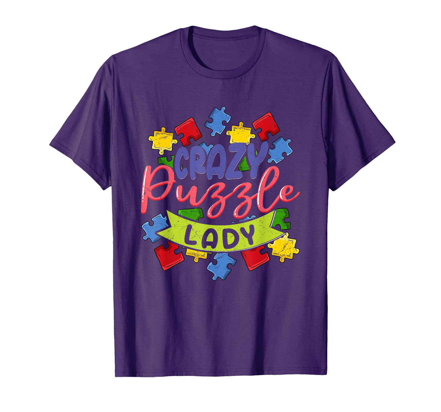Crazy Puzzle Lady Jigsaw Puzzle Piece T-Shirt, Small, Black