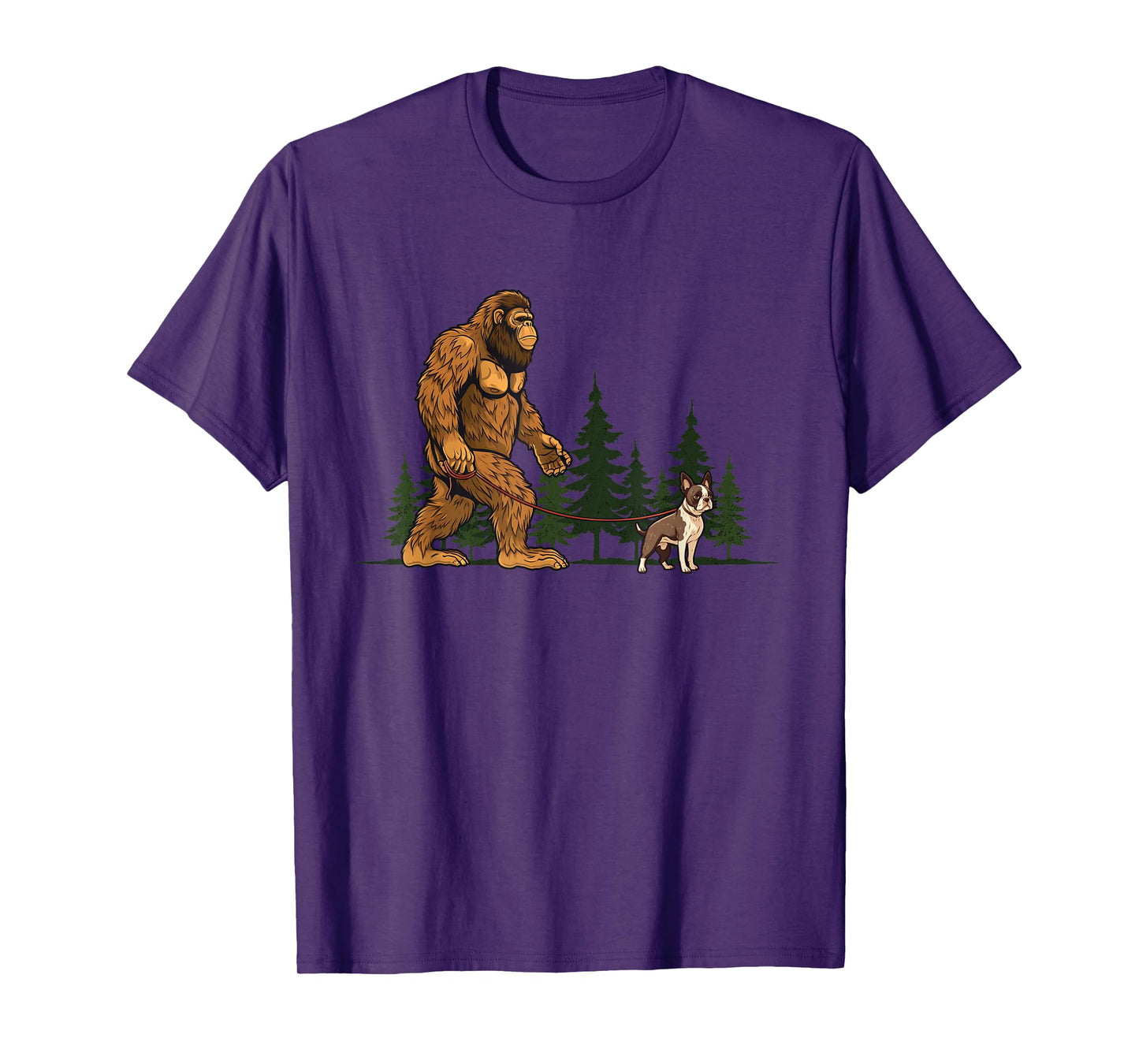 Funny Boston Terrier Bigfoot Dog Walking Dog Mom Dad Kids T-Shirt