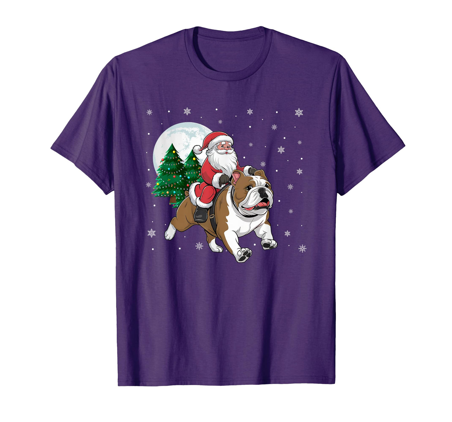 Santa Claus Riding English Bulldog Christmas Tree Lights T-Shirt for Men Women Kids