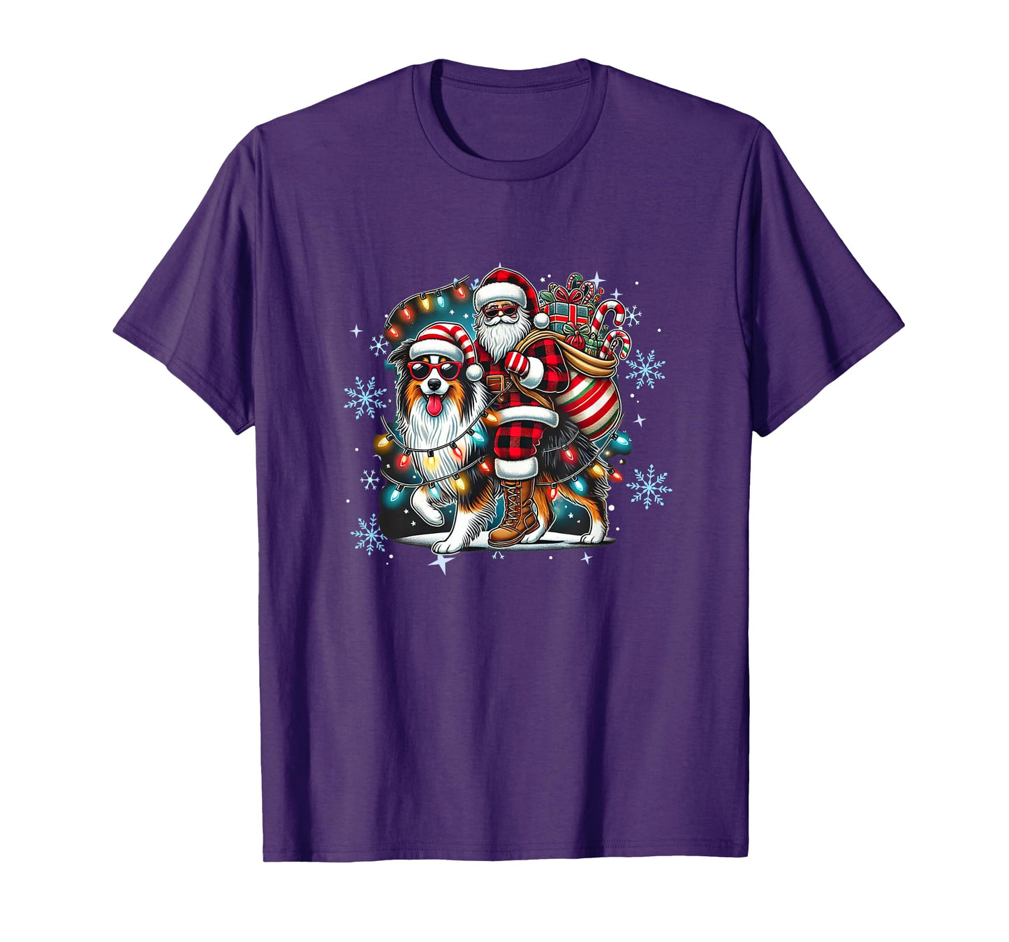 Australian Shepherd Christmas Santa Hat Xmas Aussie Lover T-Shirt