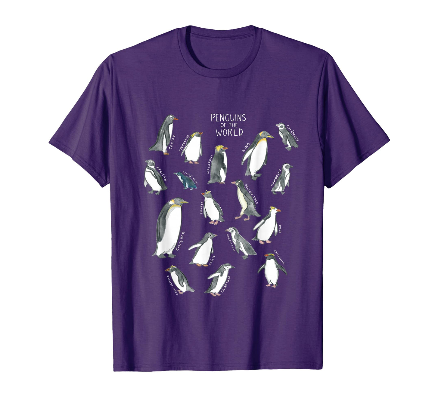 All types of penguins in the world watercolour T-Shirt