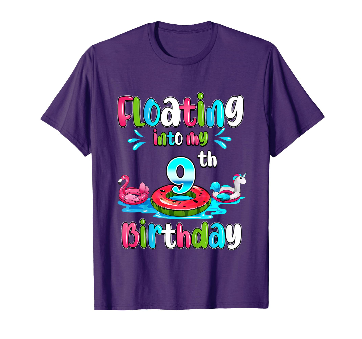 Kids Floating Into My 9th Birthday Pool Party Float 9 Years Old T-Shirt