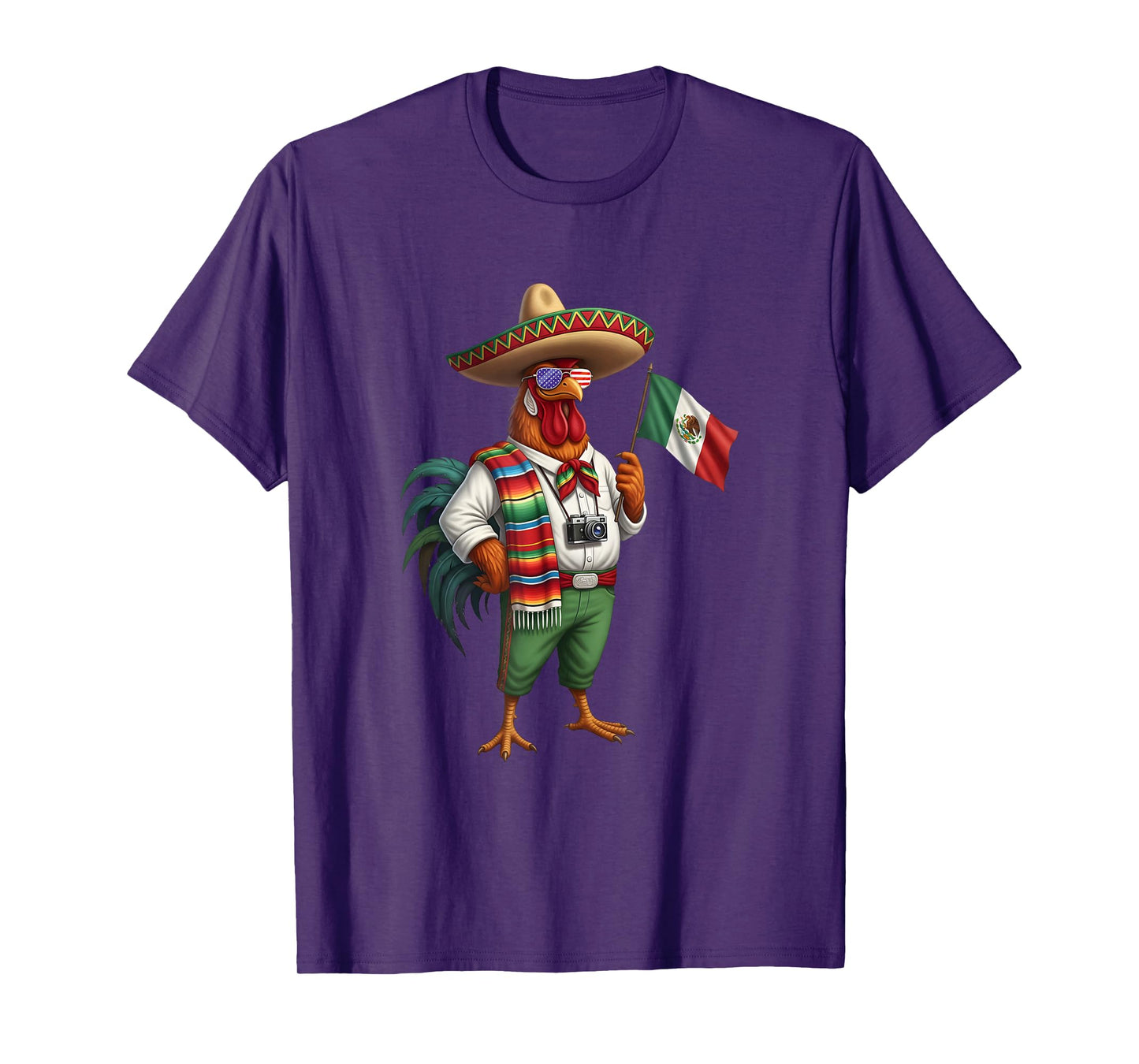 Mexican Rooster Chicken Mexico Flag American Sunglasses T-Shirt