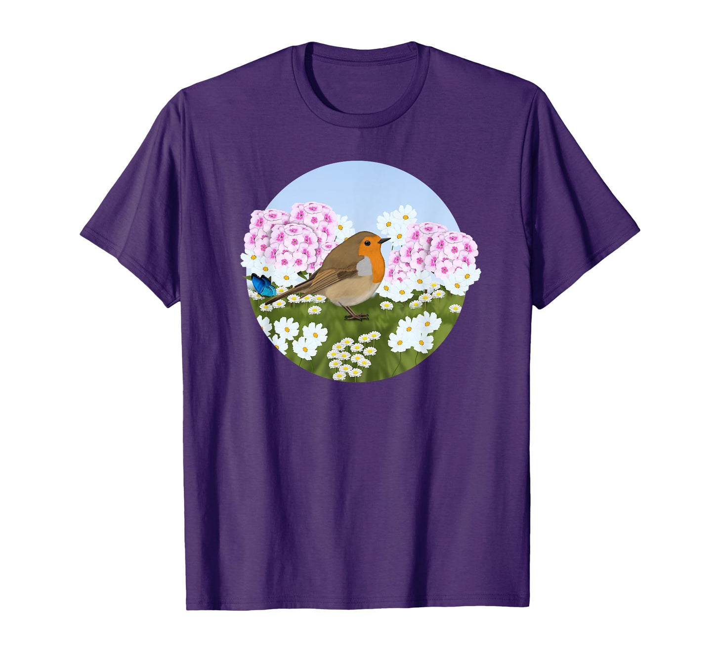 Robin Summer Flowers Bird Birder Bird Watching Biologist T-Shirt