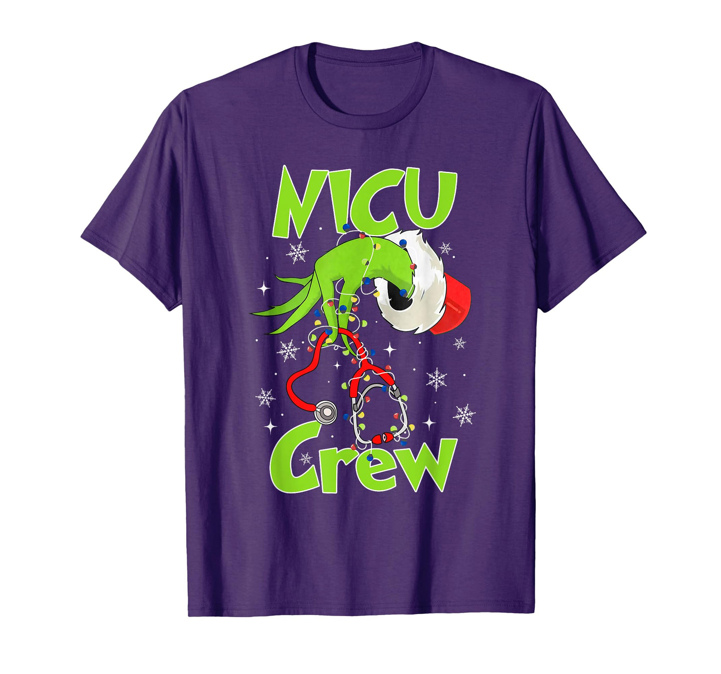 Nurse Christmas Stethoscope NICU Crew Xmas Lights Pajamas T-Shirt
