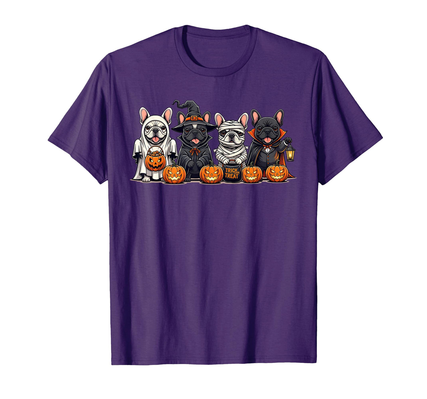 French Bulldog Ghost Witch Pumpkins Halloween Dog Costume T-Shirt