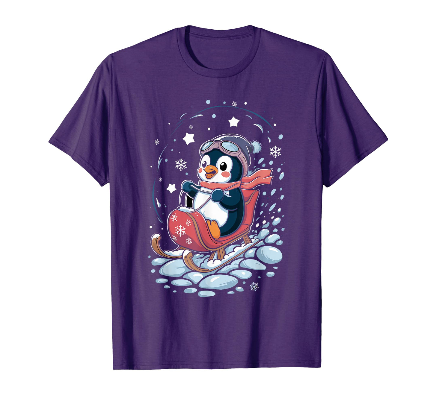 Penguin Snow Sledding Winter Cute Animal Sleigh Sled T-Shirt