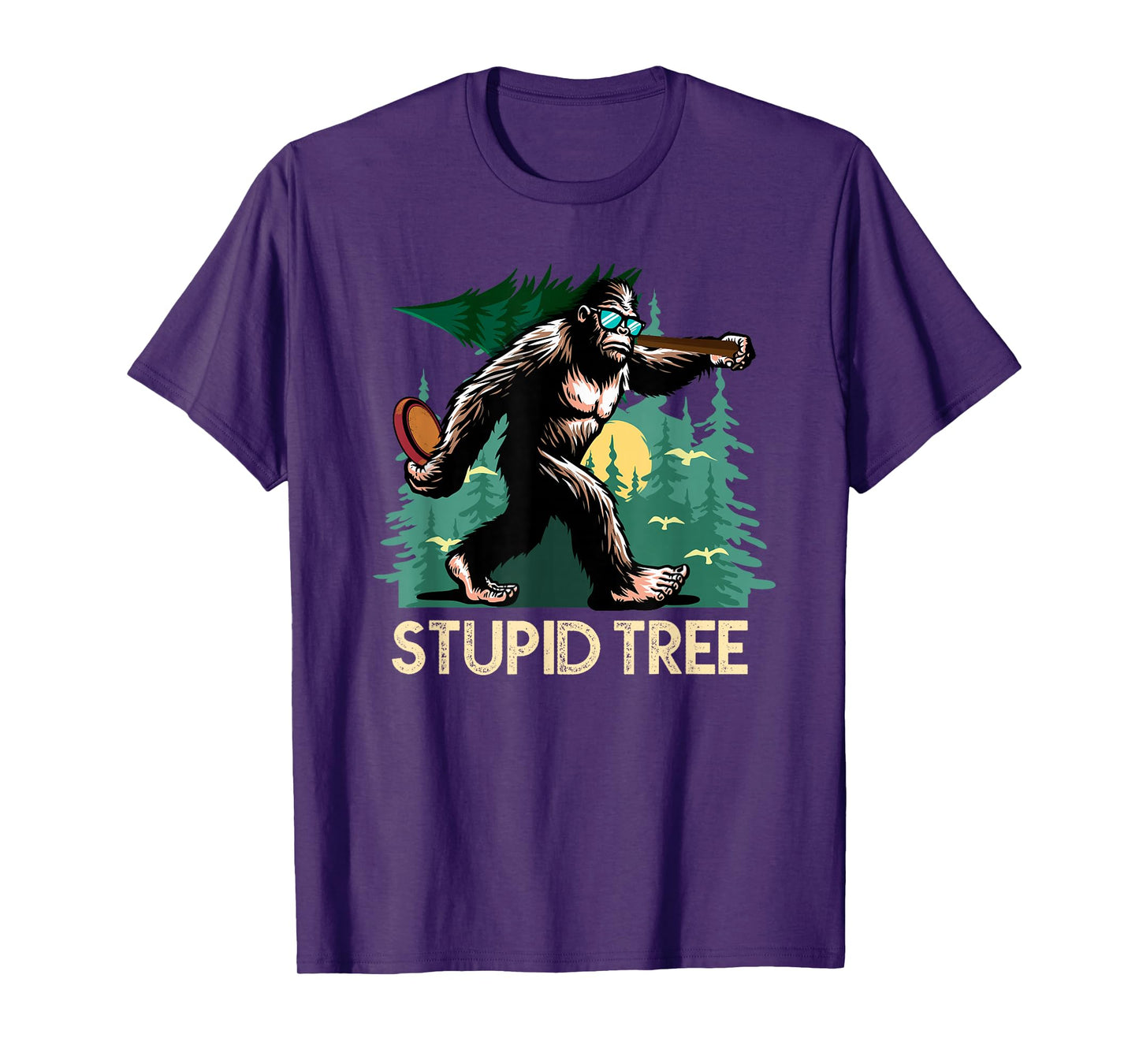 Stupid Tree Disc Golf Bigfoot Frolfing Funny Sasquatch T-Shirt