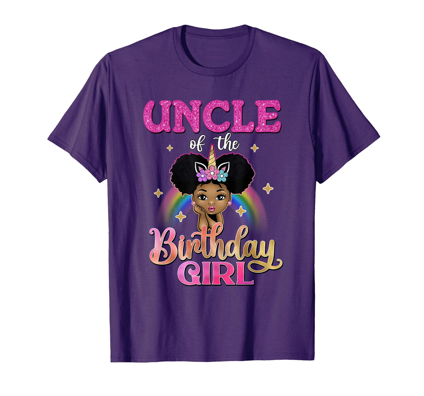 Uncle of The Birthday Girl Princess Afro Melanin Unicorn T-Shirt