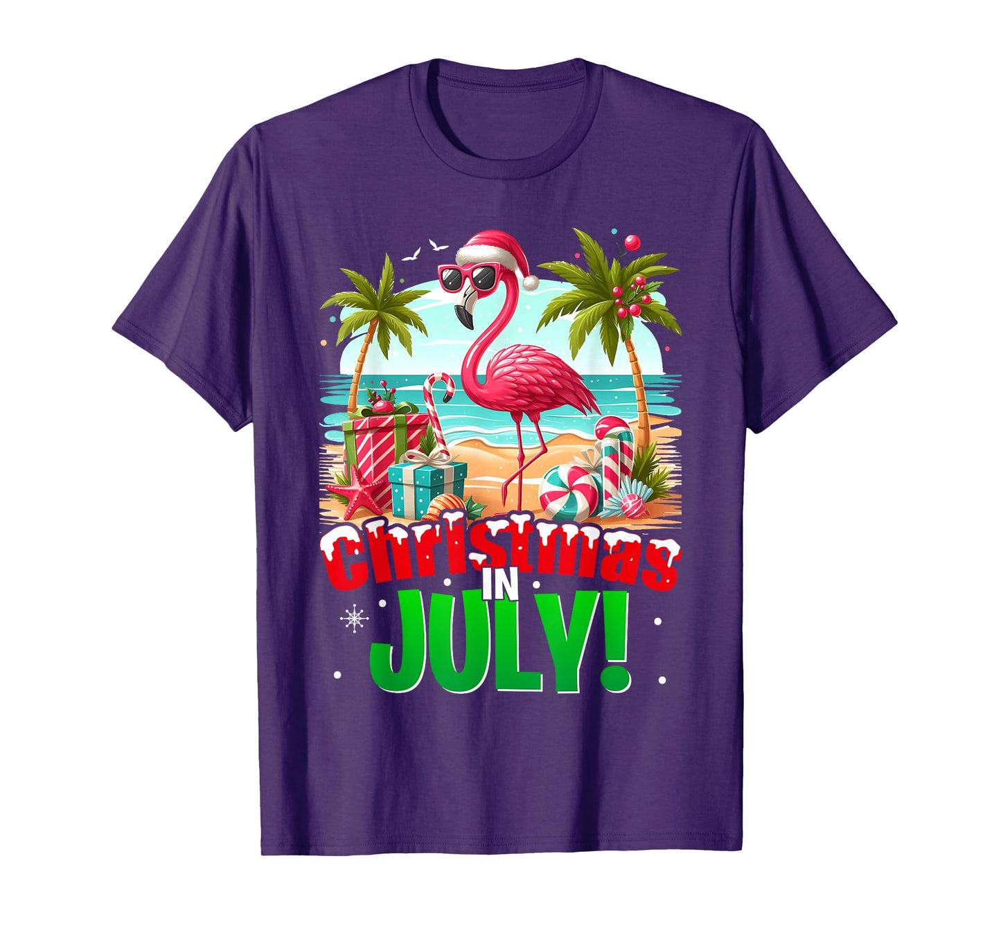Christmas In July Shirt Boys Kids Santa Flamingo Summer Xmas T-Shirt