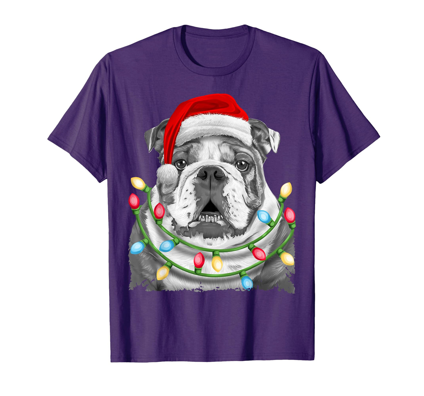 English Bulldog Santa Christmas Tree Lights Xmas Boys Dog T-Shirt