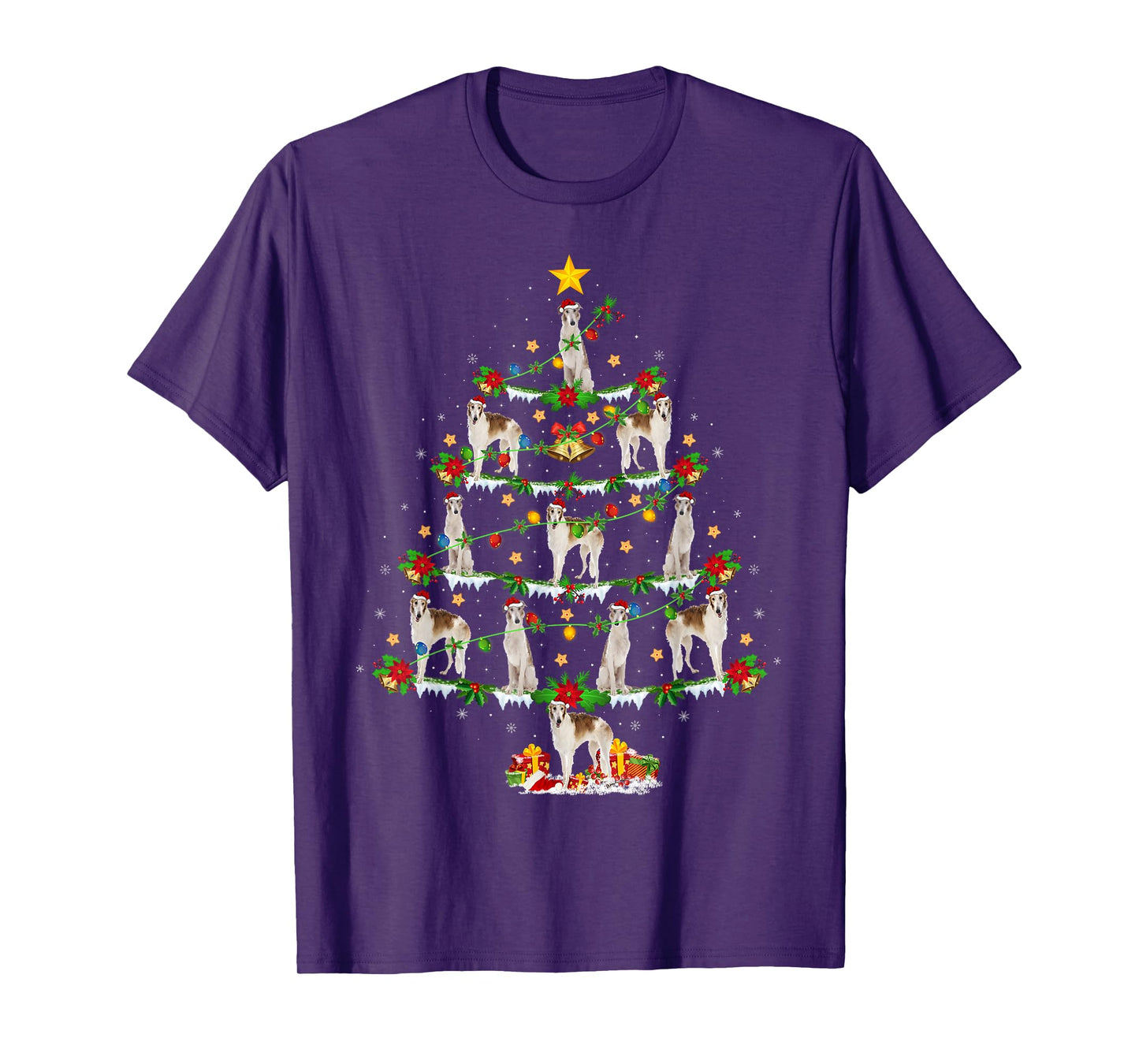 Borzoi Dog Xmas Lights Santa Borzoi Christmas Tree T-Shirt for Men Women Kids