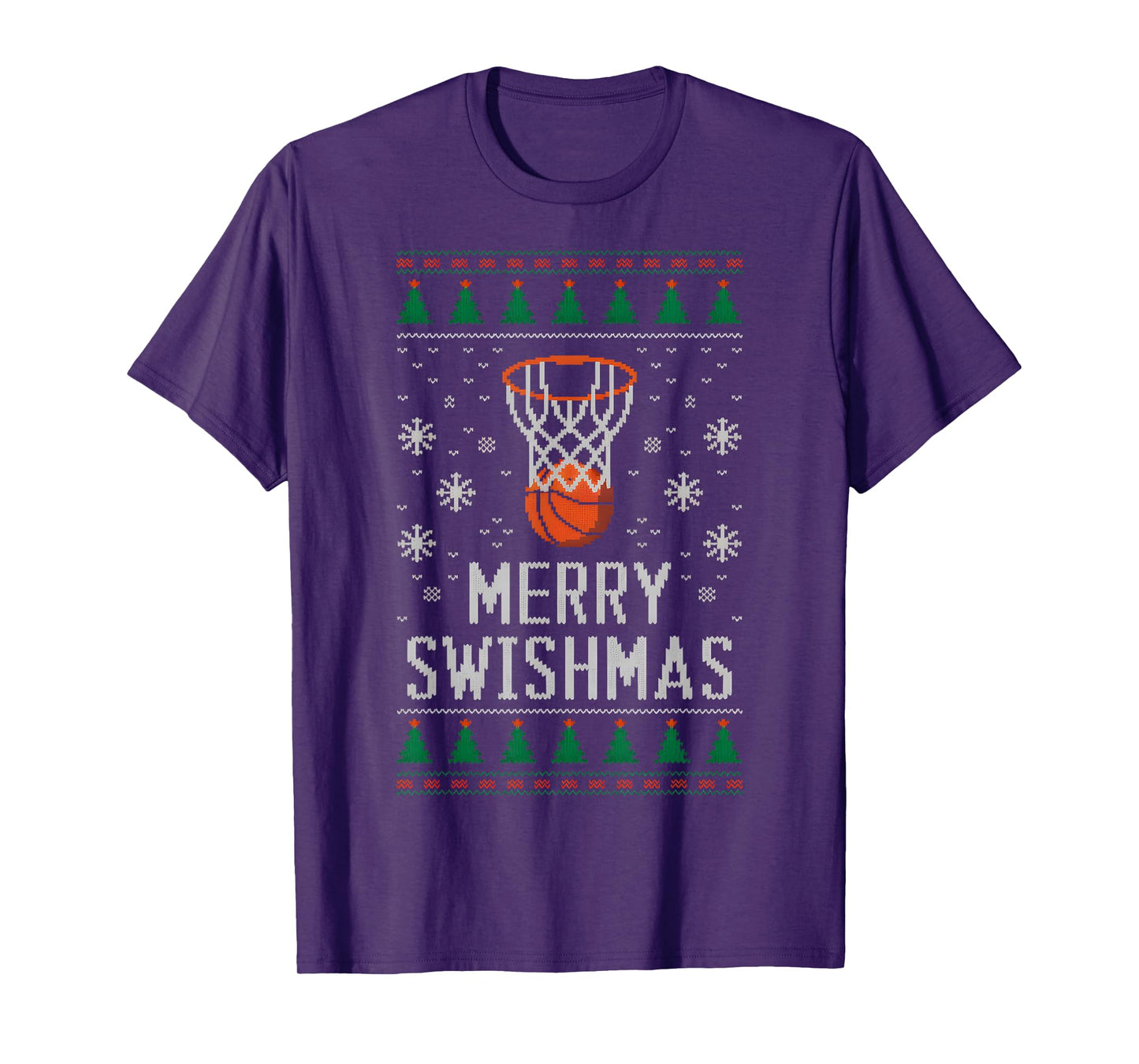 Merry Swishmas X-Mas Basketball Ugly Christmas Sweater Style T-Shirt