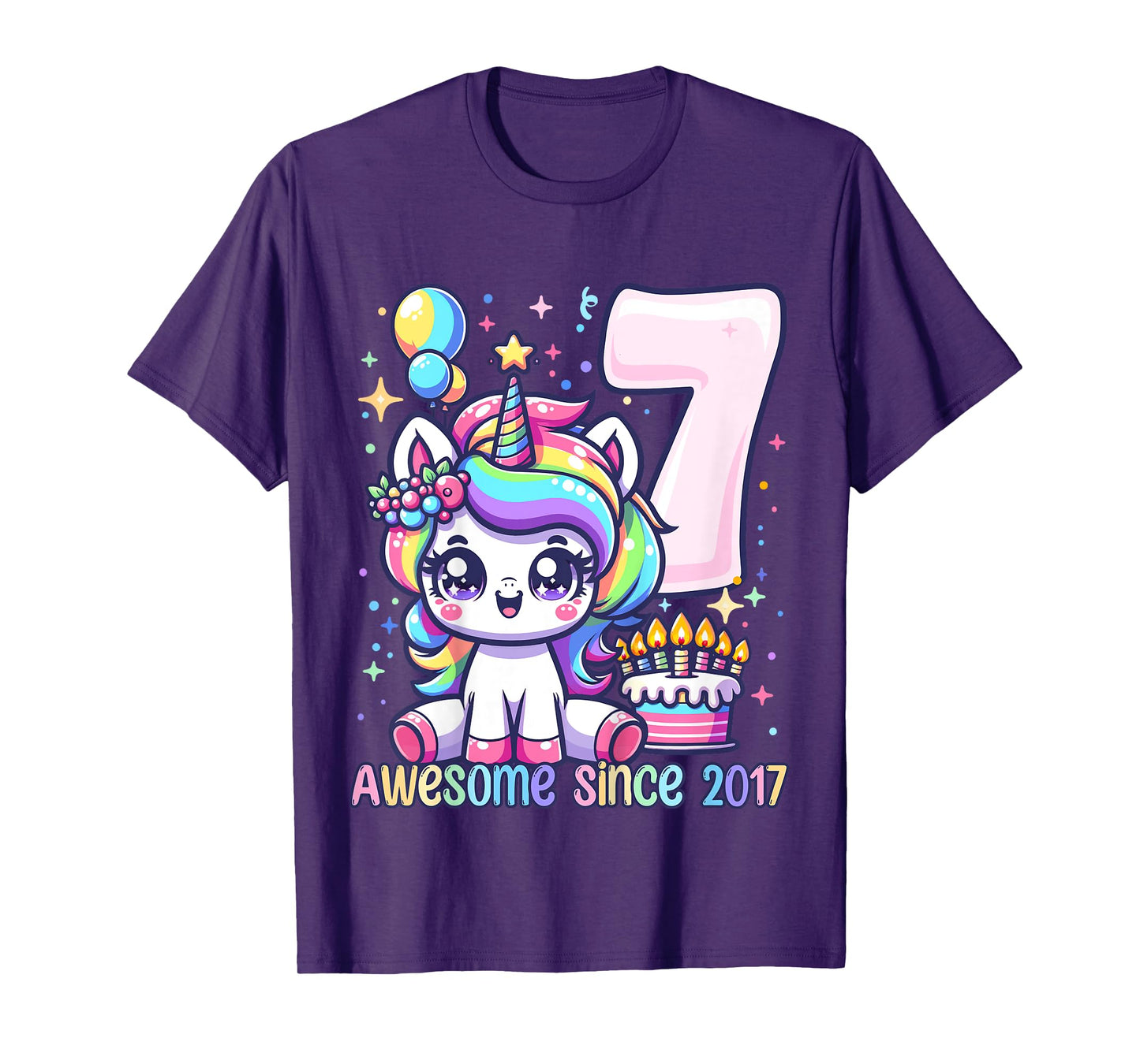 Kids Unicorn 7th Birthday 7 Year Old Unicorn Party Girls Outfit T-Shirt