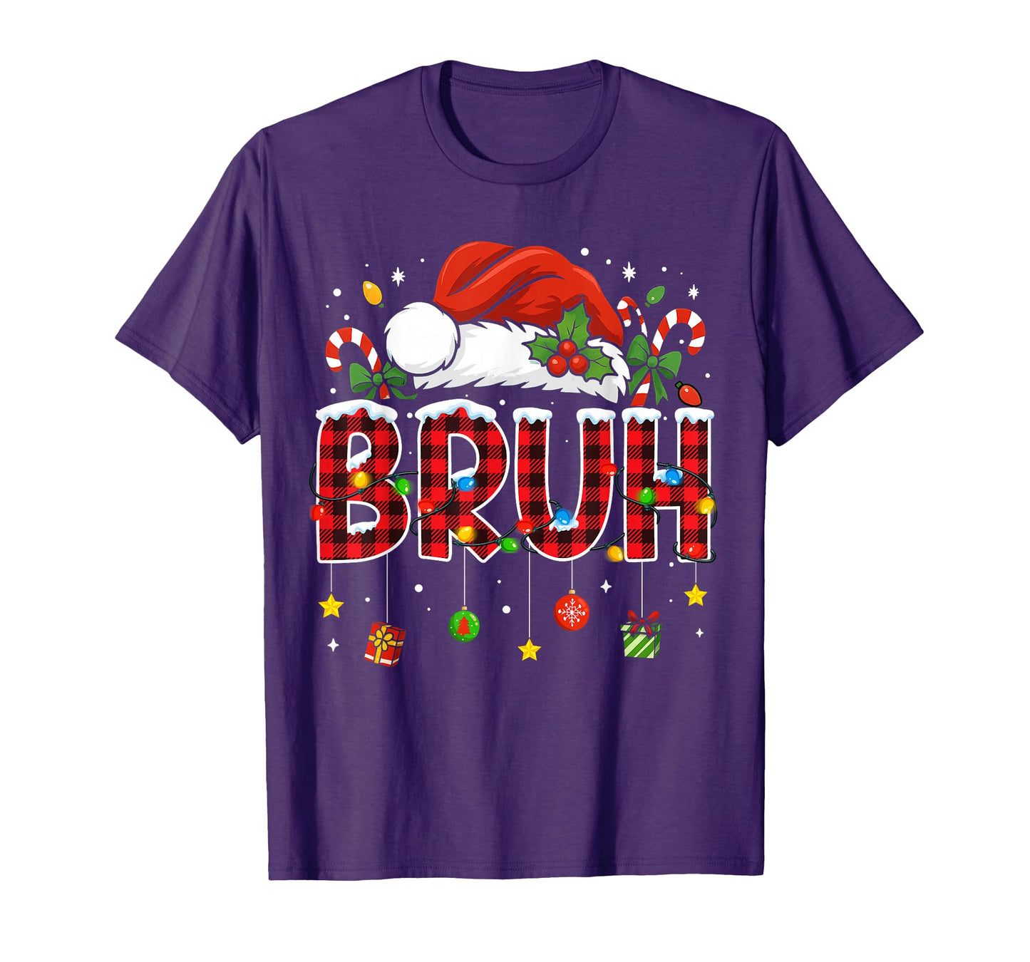 Bruh Funny Christmas Red Plaid Teens Boys Kids Xmas Pajamas T-Shirt