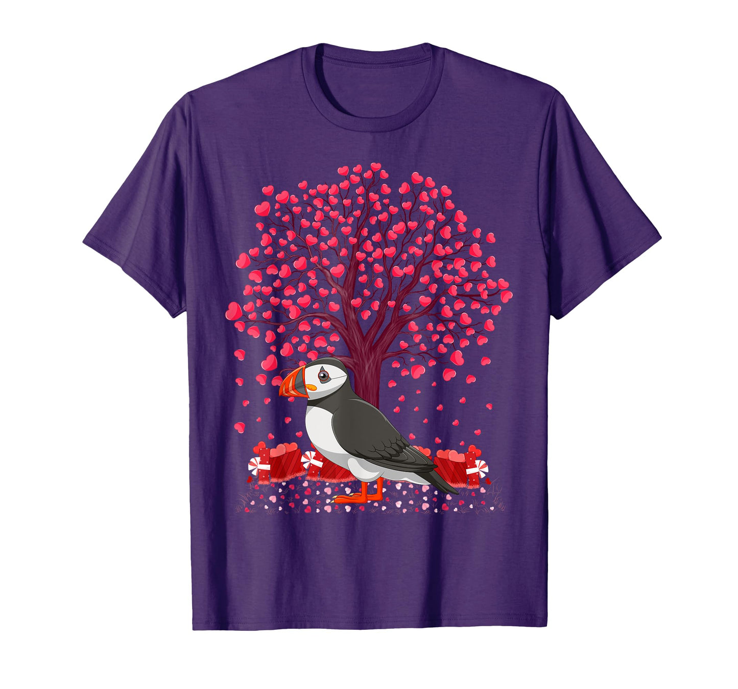 Puffin Bird Lover Heart Tree Puffin Valentine's Day T-Shirt