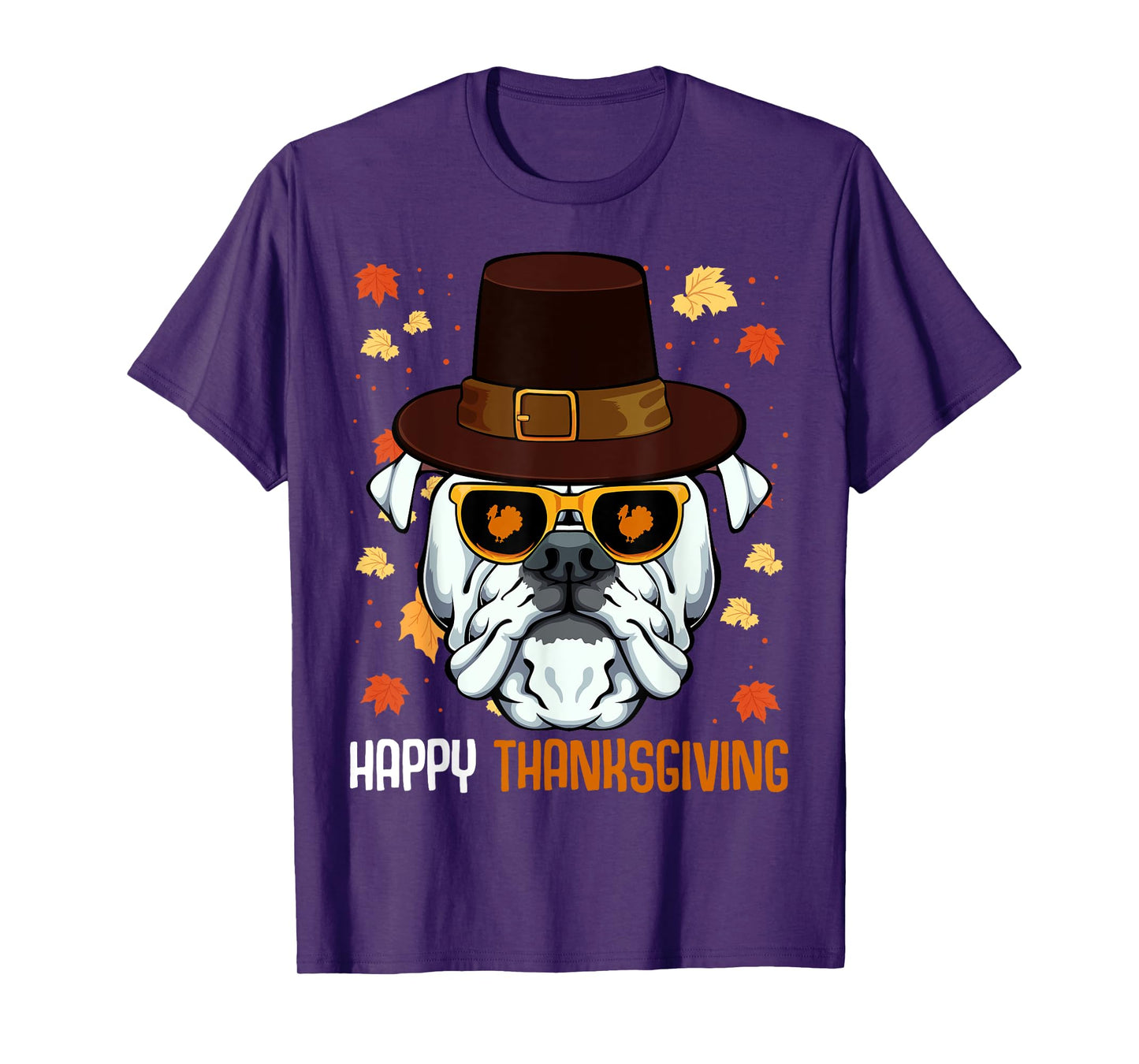 English Bulldog On Sunglasses Thanksgiving Day Dog Turkey T-Shirt