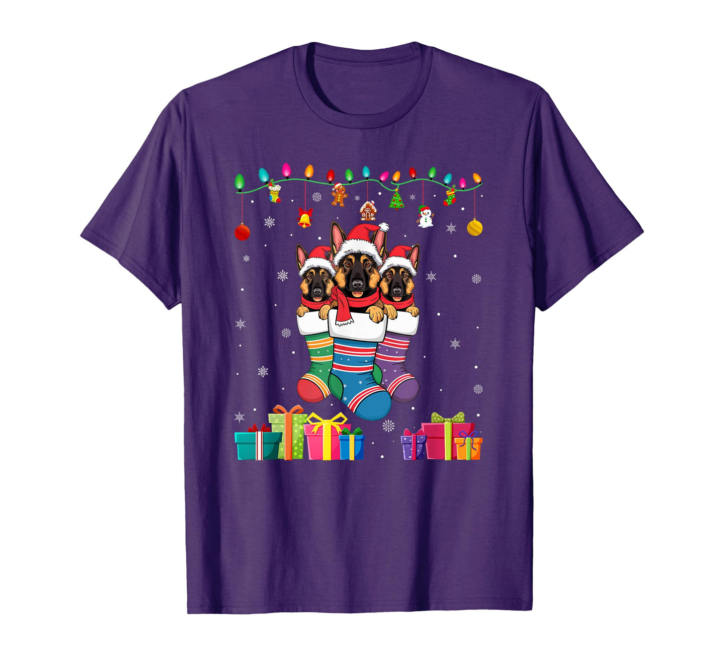 Three German Shepherd Dog in Sock Funny Boys Girls Kids Xmas T-Shirt