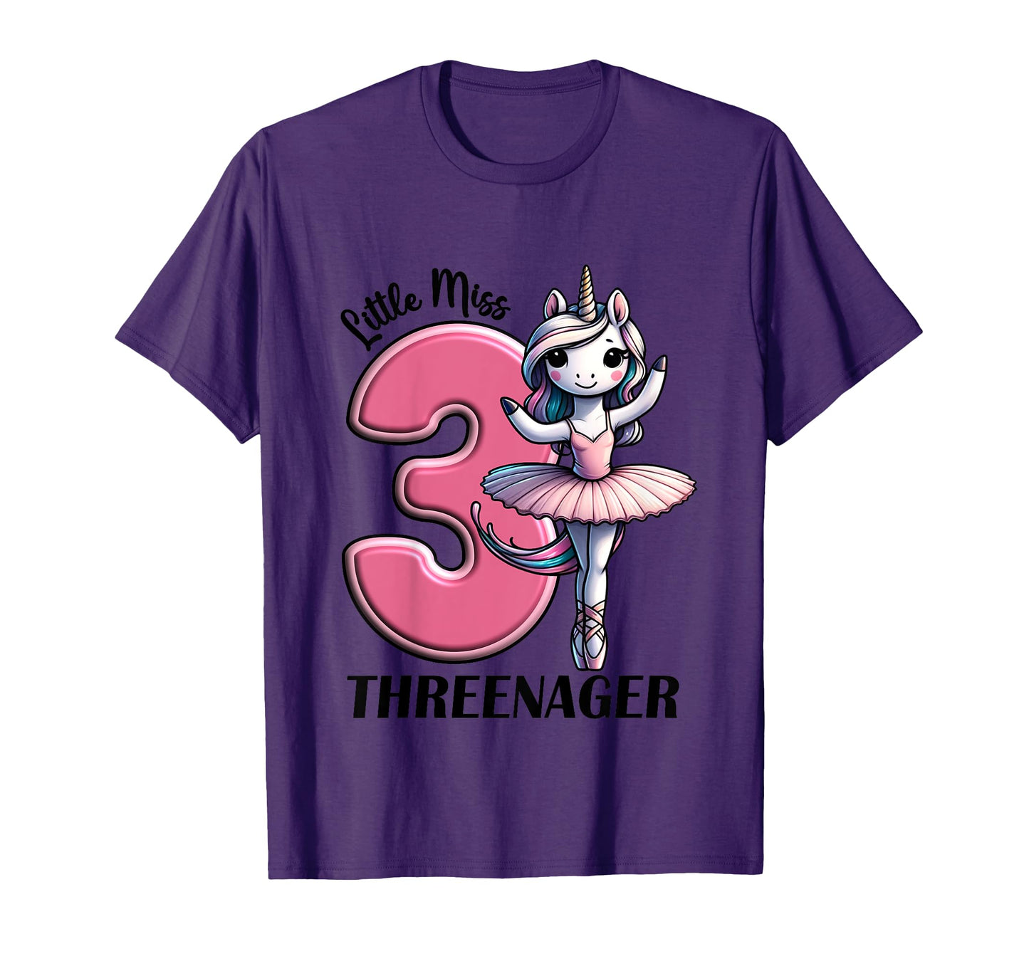 Kids Little Miss Threenager Three 3rd Birthday Girls 3 Years T-Shirt