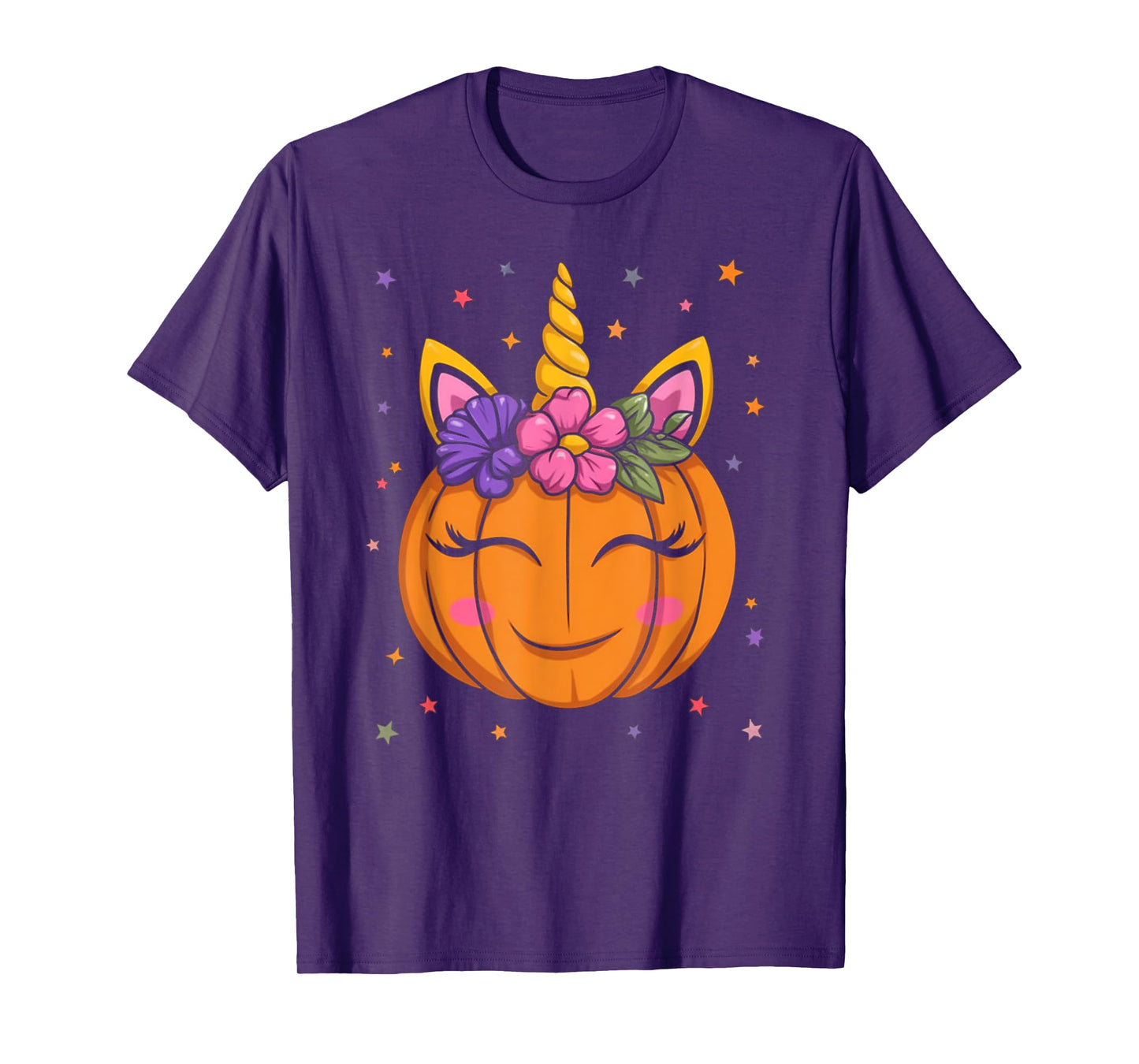 Cute Unicorn Pumpkin Girls Kids Funny Halloween Costume T-Shirt