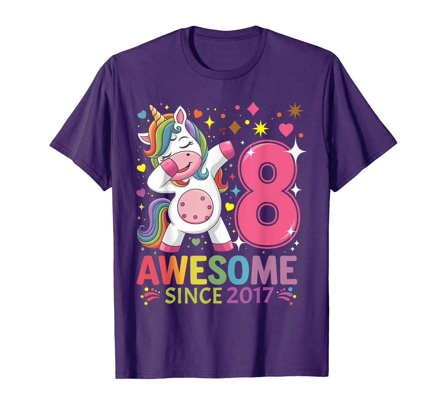 8 Years Old Unicorn Dabbing 8th Birthday Unicorn Party Girls T-Shirt