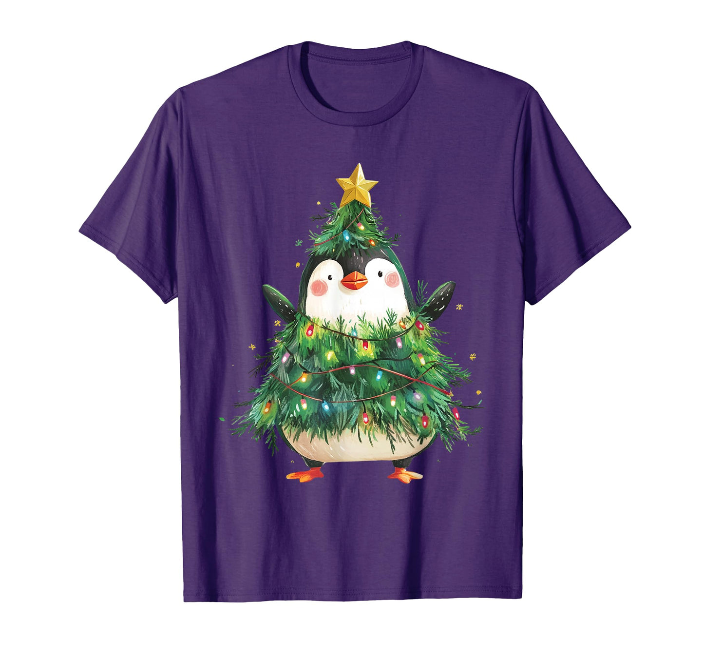 Penguin Christmas Tree Pajamas Girls Boys Xmas Lights T-Shirt