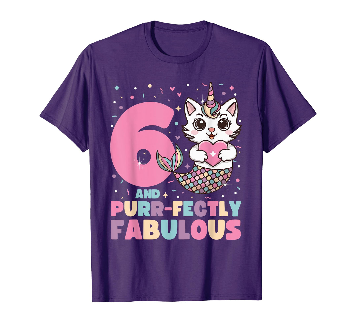 6th Birthday 6 Years Old Mermaid Unicorn Cat Girls Unicorn T-Shirt