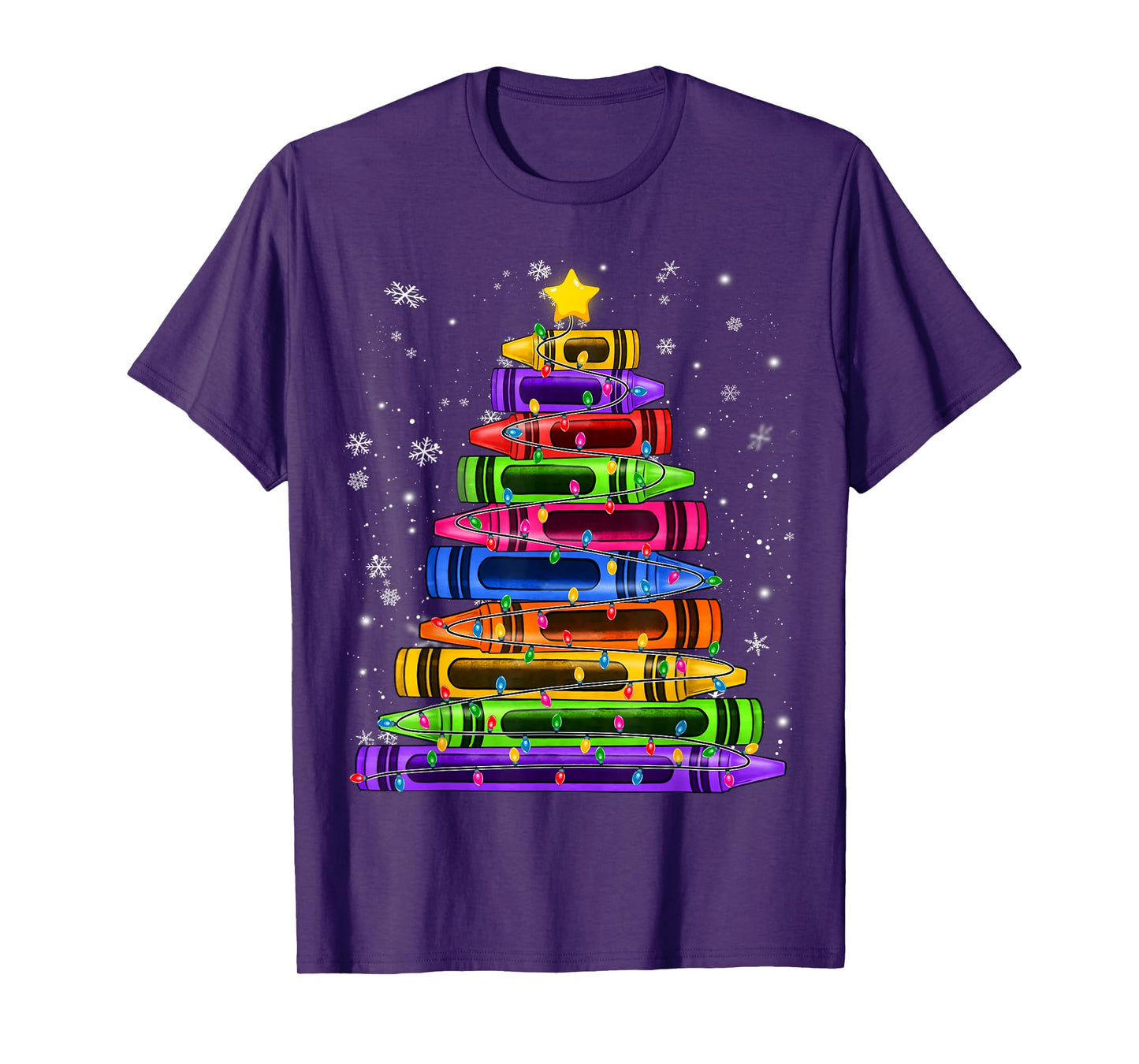 Crayon Christmas Tree Lights School Teacher Student Xmas T-Shirt