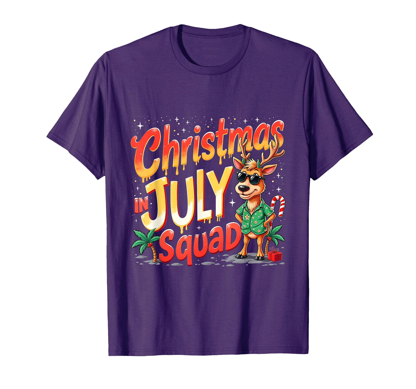 Christmas In July Squad Summer Funny Santa Reindeers T-Shirt