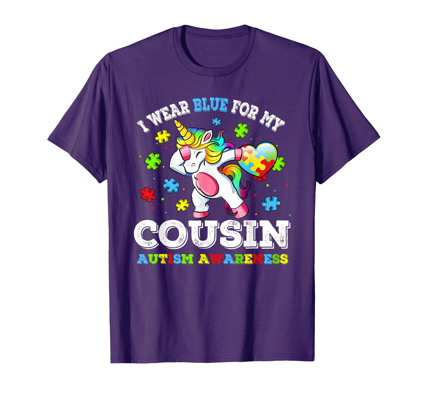 I Wear Blue For My Cousin Autism Dab Unicorn Puzzle Piece T-Shirt