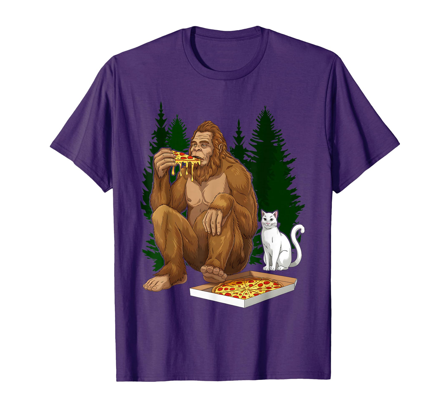 Funny Bigfoot Sasquatch Pet Cat Eating Pizza Adventures T-Shirt