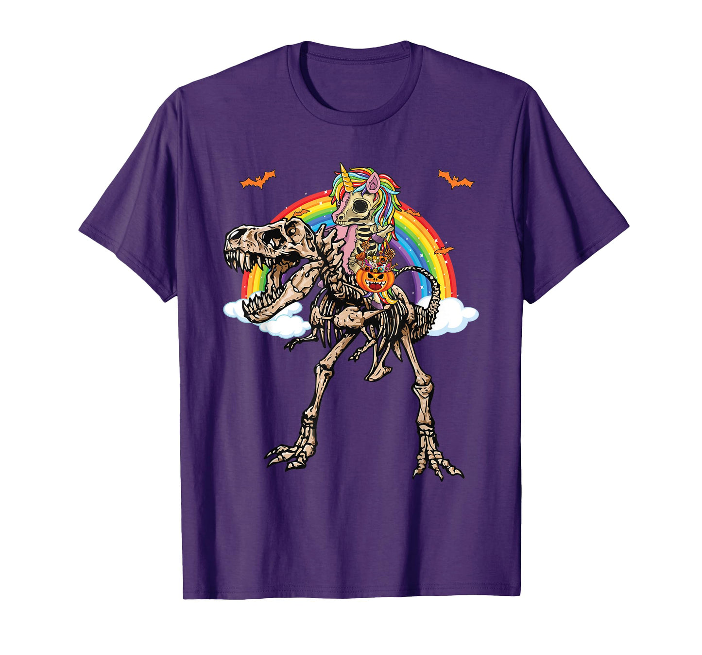 Skeleton Unicorn Riding Dinosaur T Rex Halloween T-Shirt