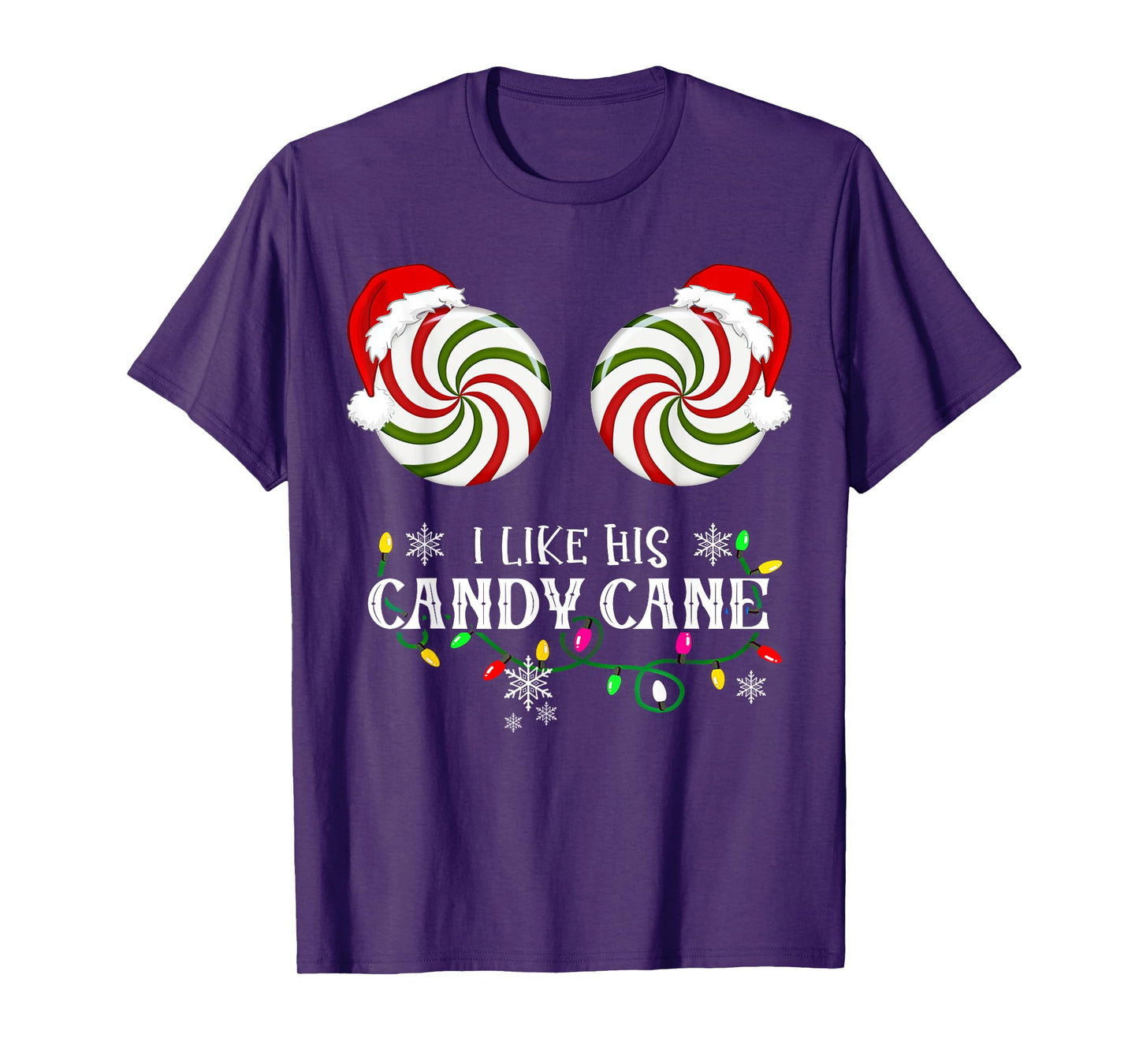 Family Christmas Happy Hallothanksmas I Like His Candy Cane I Like Her Peppermint Candies Unisex-Adults Couples Winter Black Plaid T-Shirt