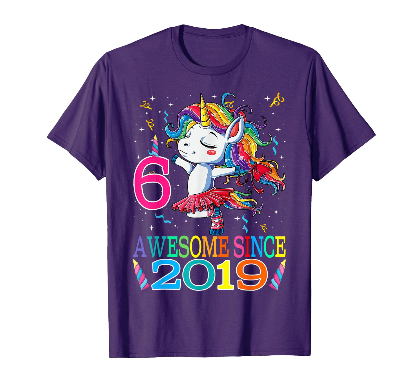 Dancing Unicorn 6 Year Old 6th Birthday Girl Unicorn Party T-Shirt