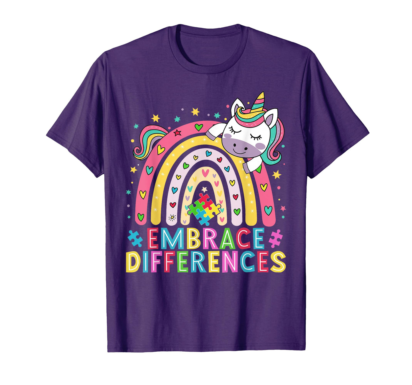 Funny Autism Awareness Cute Rainbow Unicorn Women Girls T-Shirt