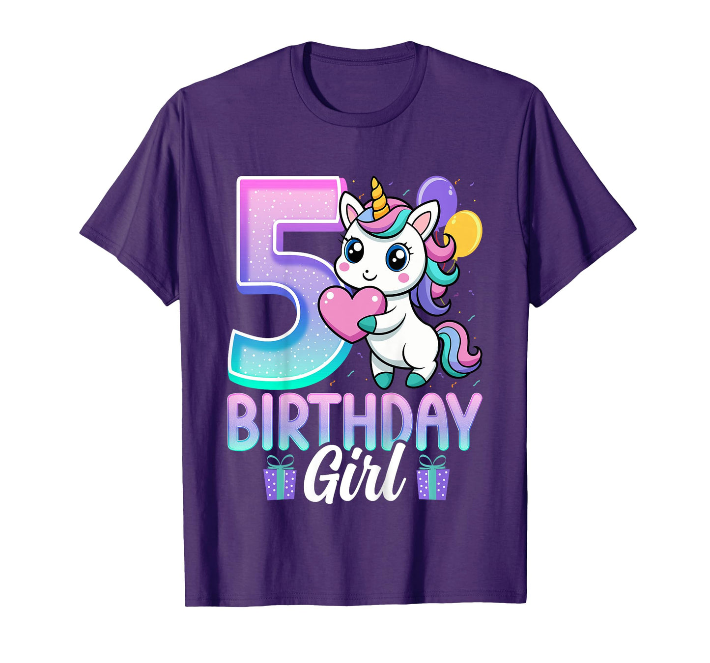 Birthday Girl Unicorn 5 Years Old 5th Birthday Party Unicorn T-Shirt