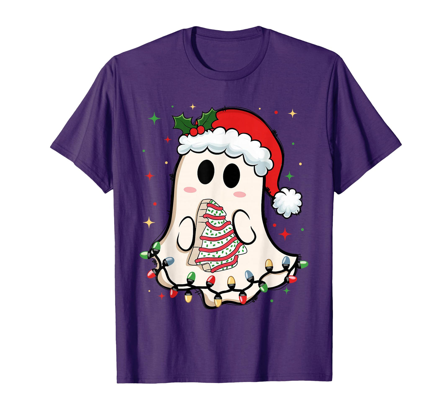 Cute Christmas Ghost Tree Cake Merry Xmas Women Girls Kids T-Shirt