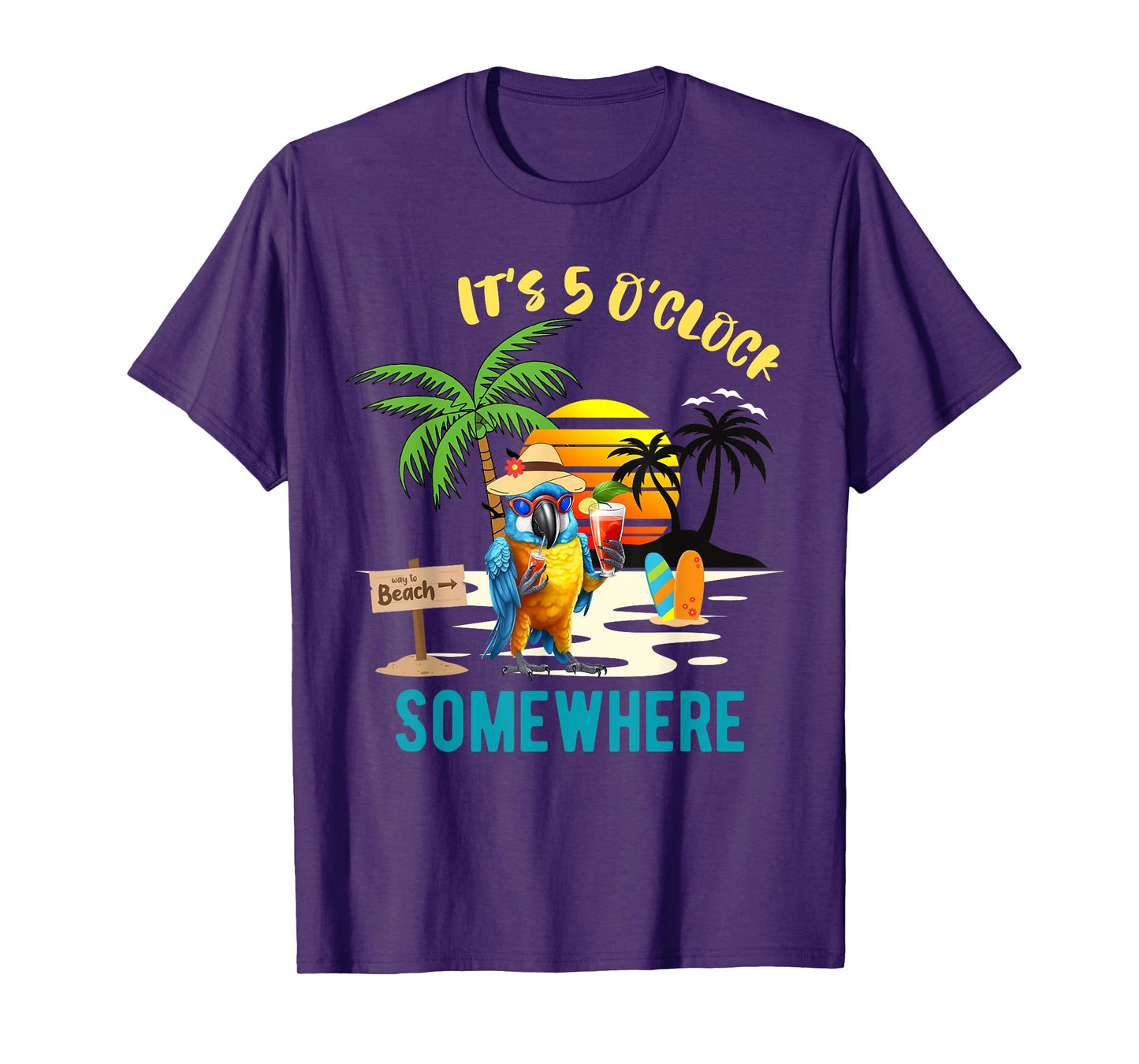 It's 5 O’clock Somewhere Parrot Sunset Drinking T-Shirt