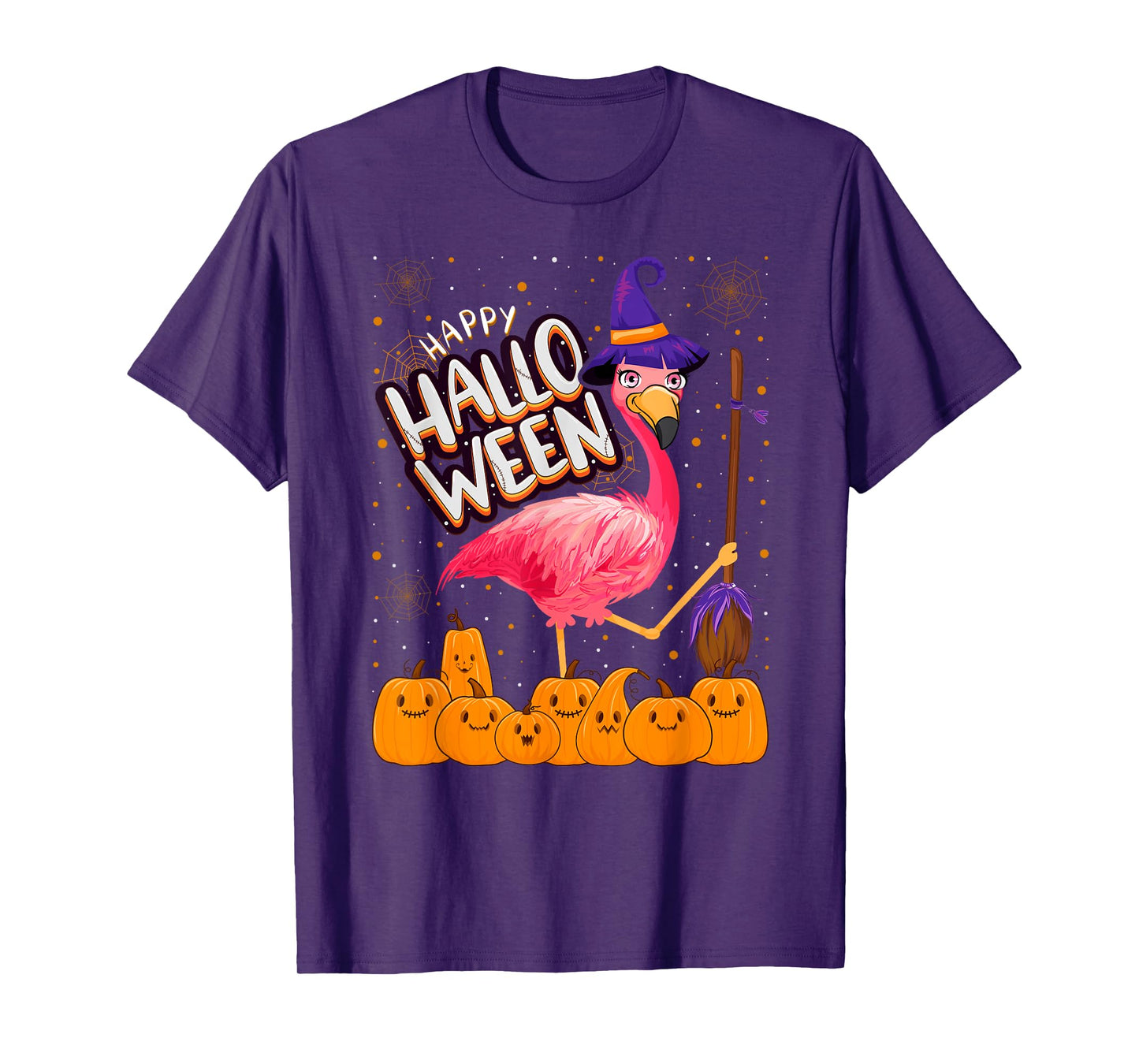 Happy Halloween - Flamingo Lover Witch Hat Pumpkin Halloween T-Shirt