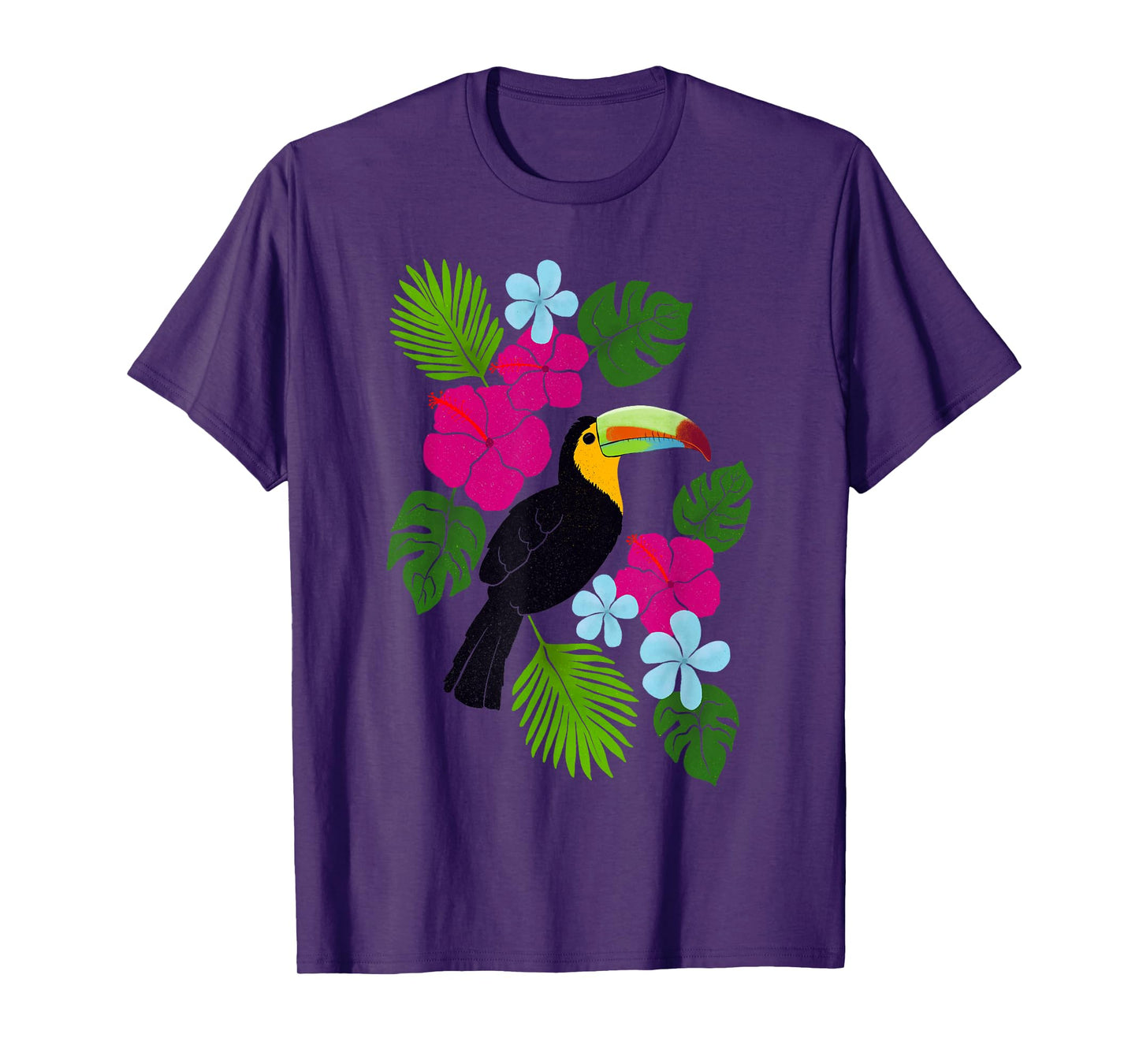 Tropical Toucan With Bright Florals and Leaves T-Shirt