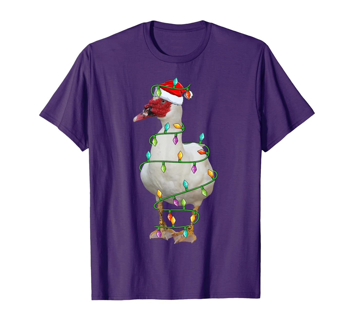 Xmas Lights Santa Hat Muscovy Duck Bird Christmas T-Shirt