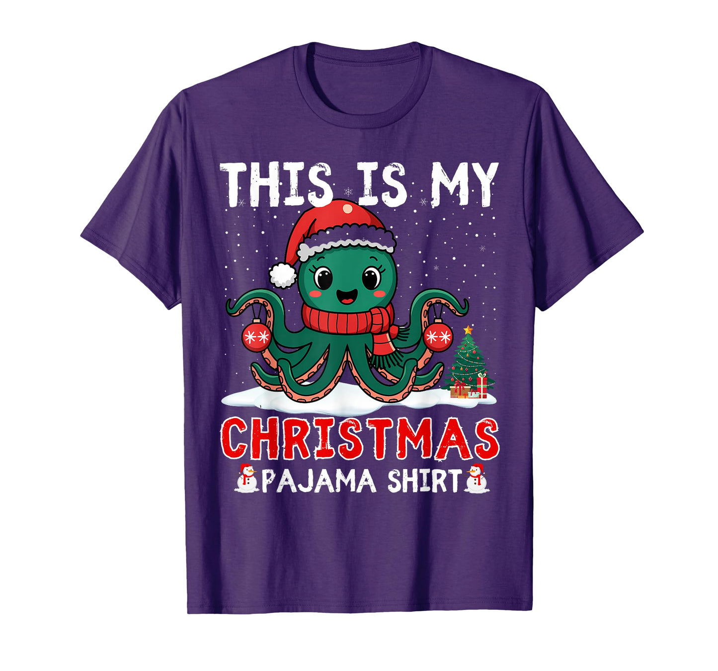 Octopus Christmas Pajama Xmas Santa Hat Octopus Lover kids T-Shirt