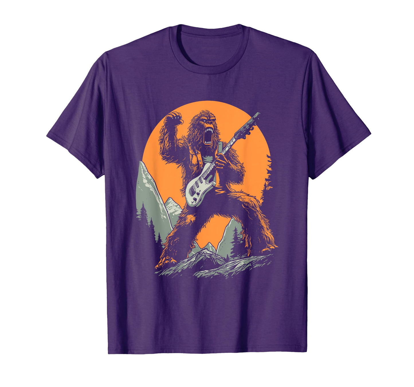 Bigfoot Playing Electric Guitar Funny Sasquatch Rocker T-Shirt