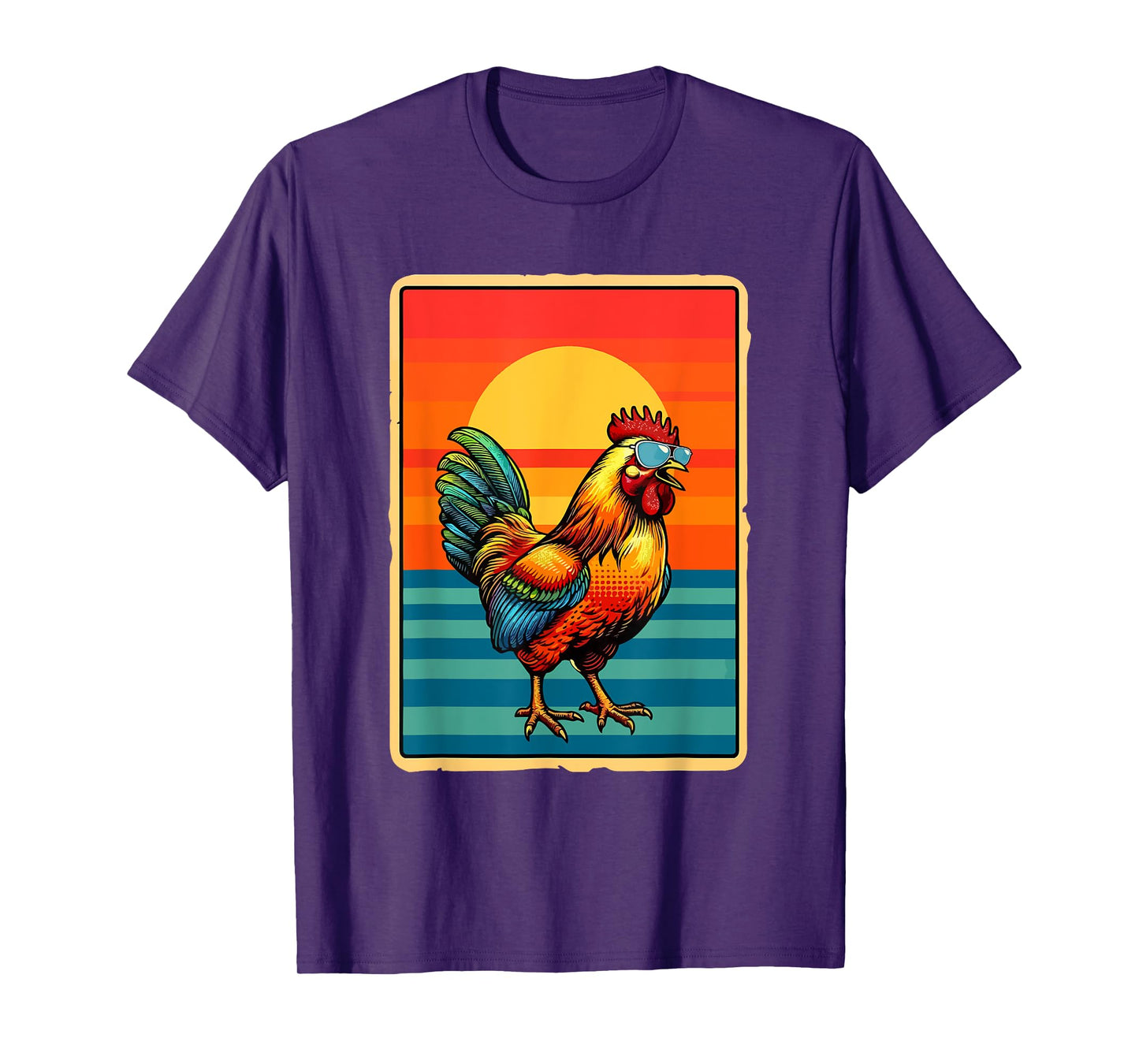Vintage Sunset Retro Chicken Sunglasses Costume Farmer Lover T-Shirt